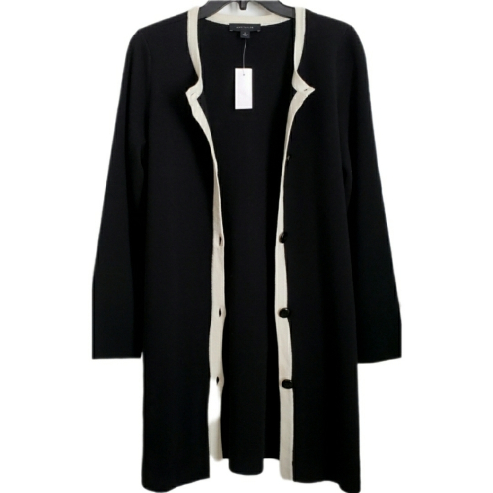 New ANN TAYLOR Wool Blend Button Down Long Duster Tipped Cardigan Sz XS
